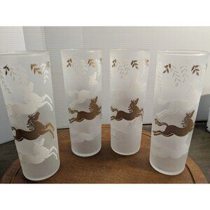 Set of 4 MCM Libbey Cavalcade Galloping Horse Tom Collins Cocktail Glasses